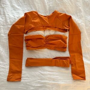Netta Bikini Top and Rashguard Cover Up in Orange Size Medium